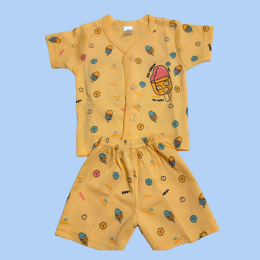 Baby Boys Summer Set – Ice Cream Print in Yellow – Size M (6-12 Months)