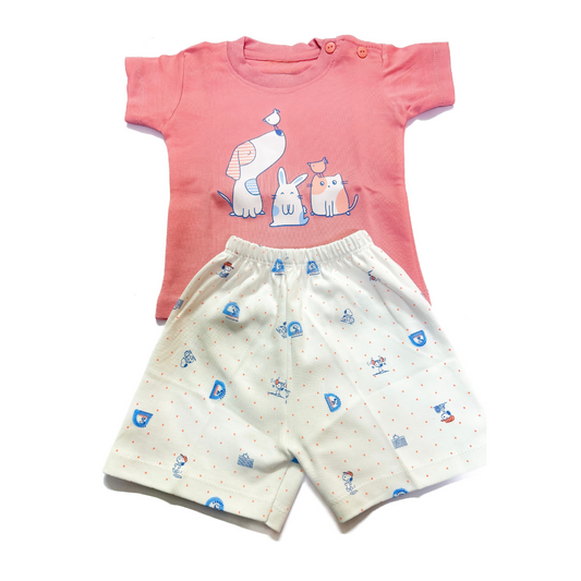 Coral Pink Animal Friends Baby Set – Size M (6–12 Months)