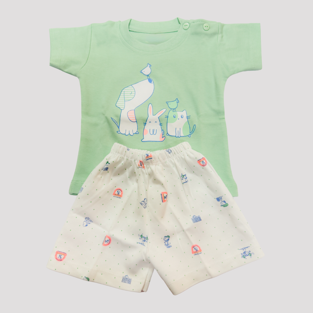 Mint Green Animal Friends Baby Set – Size M (6–12 Months)