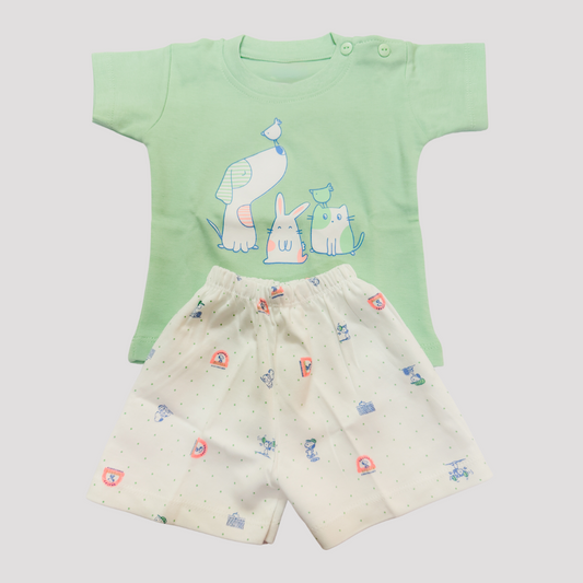 Mint Green Animal Friends Baby Set – Size M (6–12 Months)