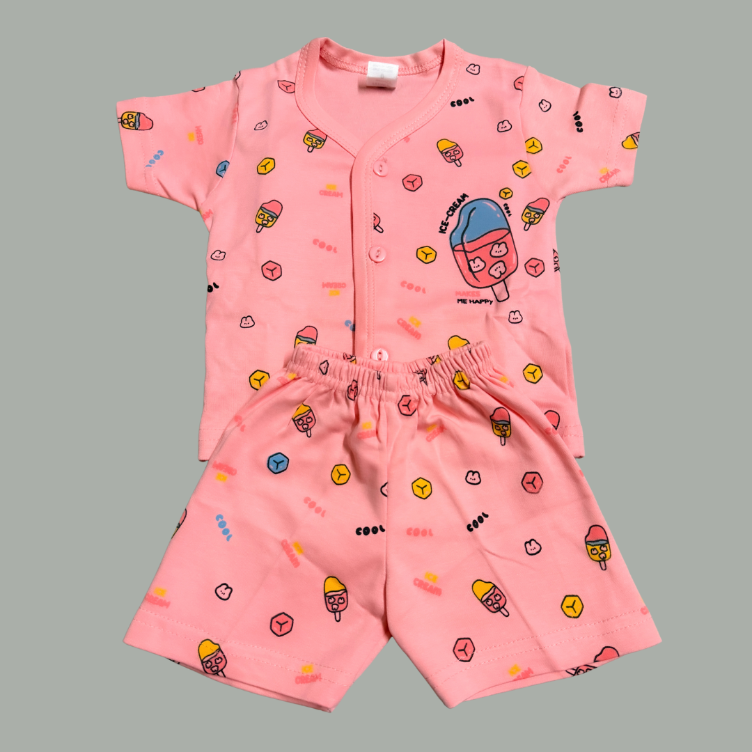 Strawberry Pink Baby Co-ord Set – Ice Cream Print Delight (Size: 3-6 Months)