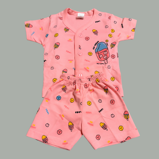 Strawberry Pink Baby Co-ord Set – Ice Cream Print Delight (Size: 3-6 Months)