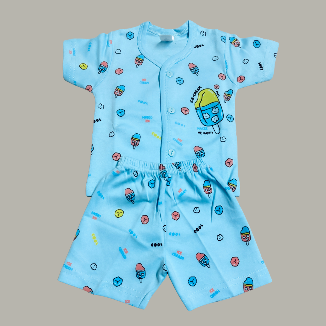 Tiny Trends Baby Ice Cream Print Blue Night Suit Set – Size L (12-18 Months)