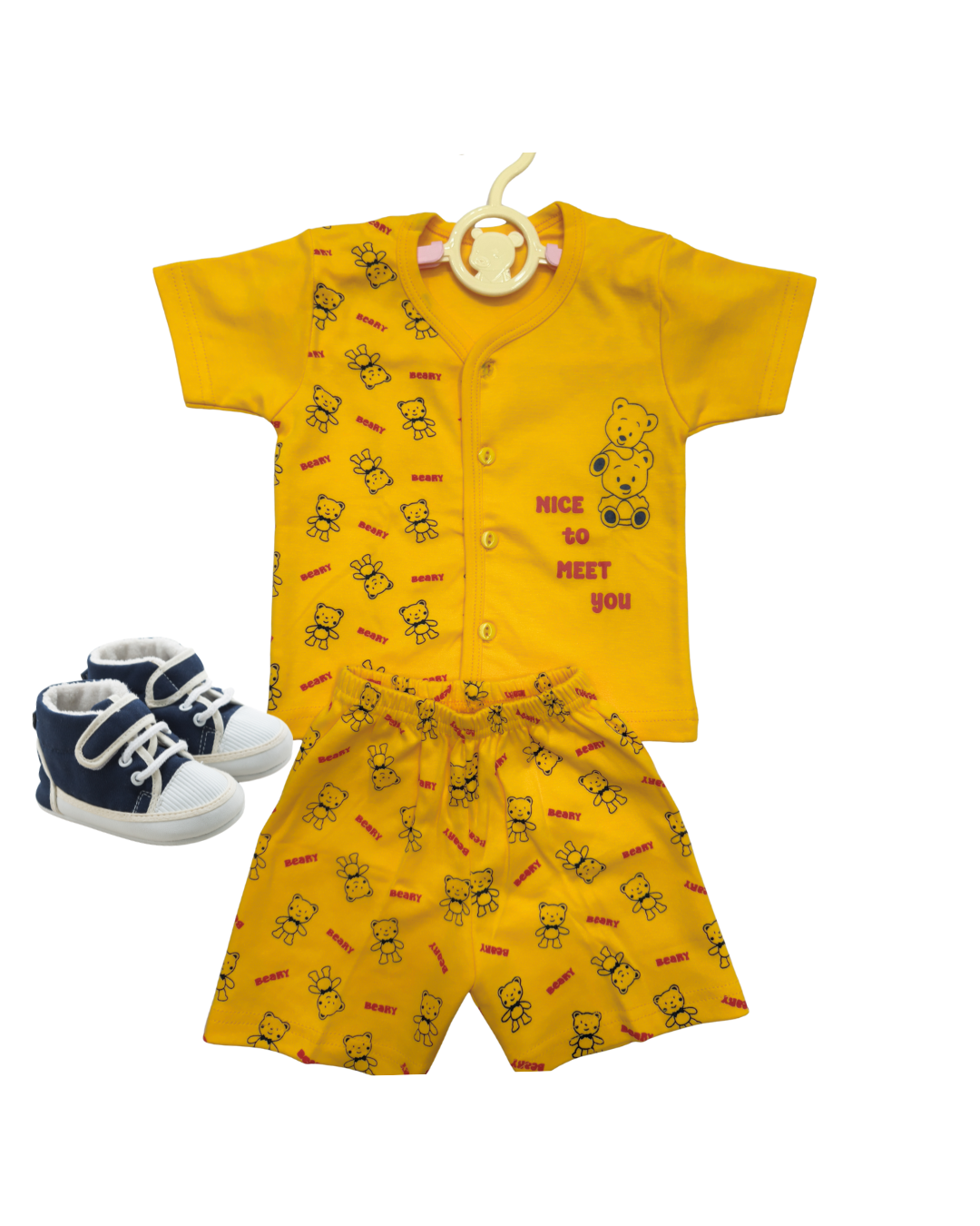 Beary YELLOW Cotton Co-ord Set for Babies (6-12 Months) – Unisex