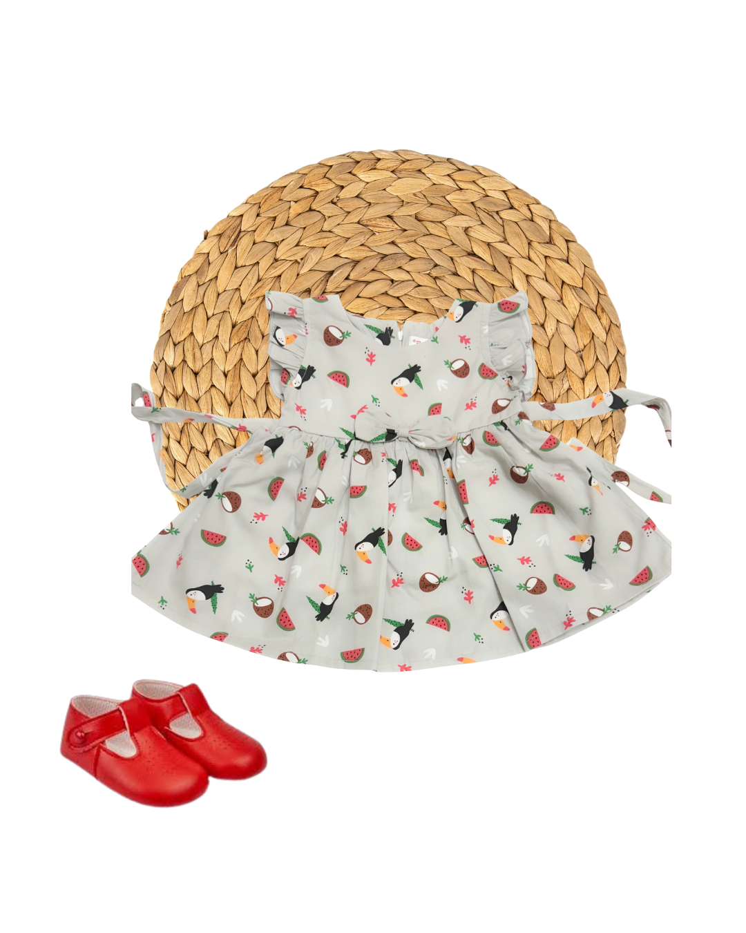 MINIHUG-  FRUIT PRINTED GREY FROCK DRESS