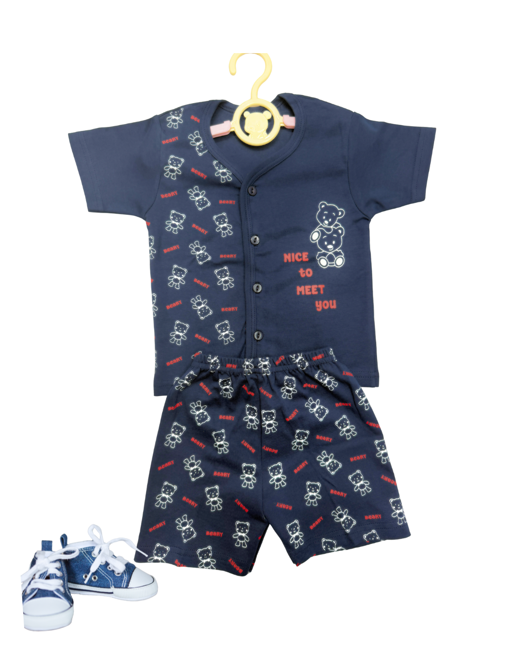 Beary Maroon NAVY BLUE Cotton Co-ord Set for Babies (3-6 Months) – Unisex