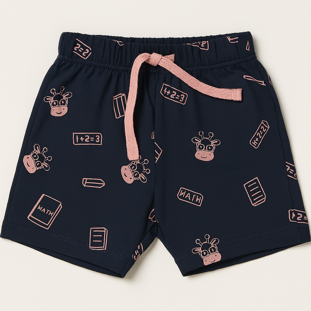 Mini Hug Beige & Navy Math Print Cotton Suit Set – Zero Size (0–3 Months)