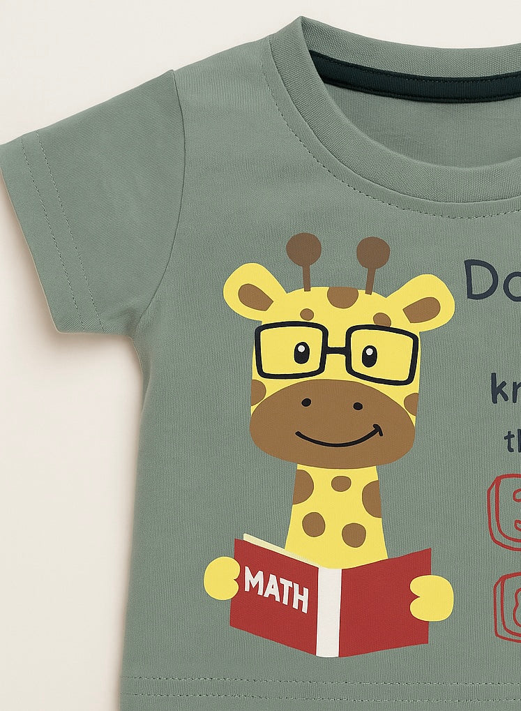 Mini Hug Green & Navy Math Print Cotton Suit Set – Zero Size (0–3 Months)