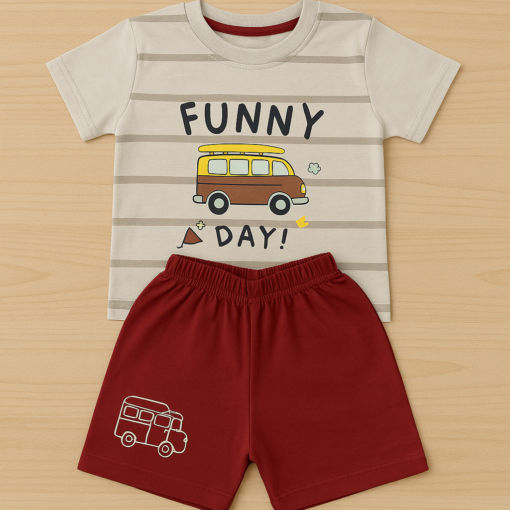 Mini Hug "Funny Day" Baby Boys' Co-ord Set – Maroon Edition