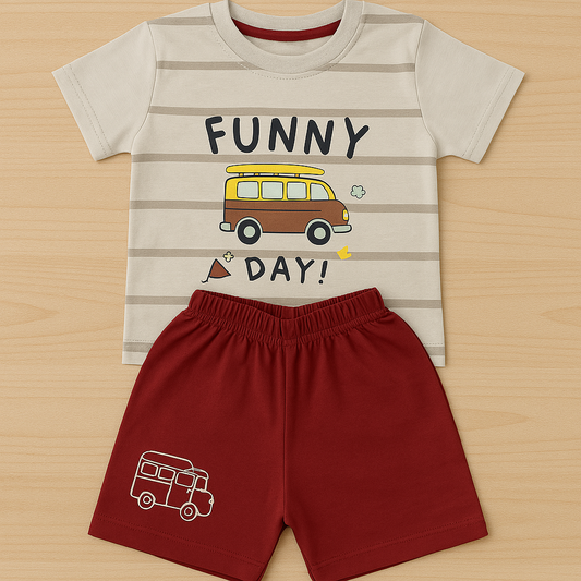Mini Hug "Funny Day" Baby Boys' Co-ord Set – Maroon Edition