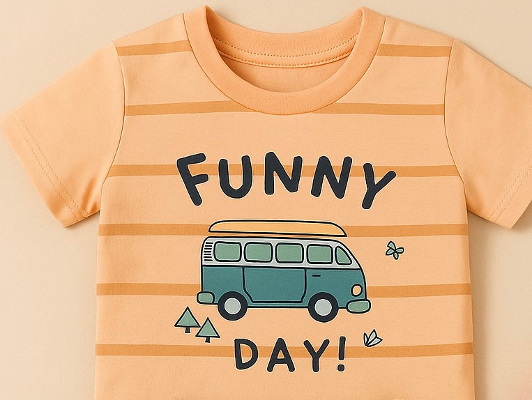 Mini Hug "Funny Day" Baby Boys' Co-ord Set – Orange & Brown Edition