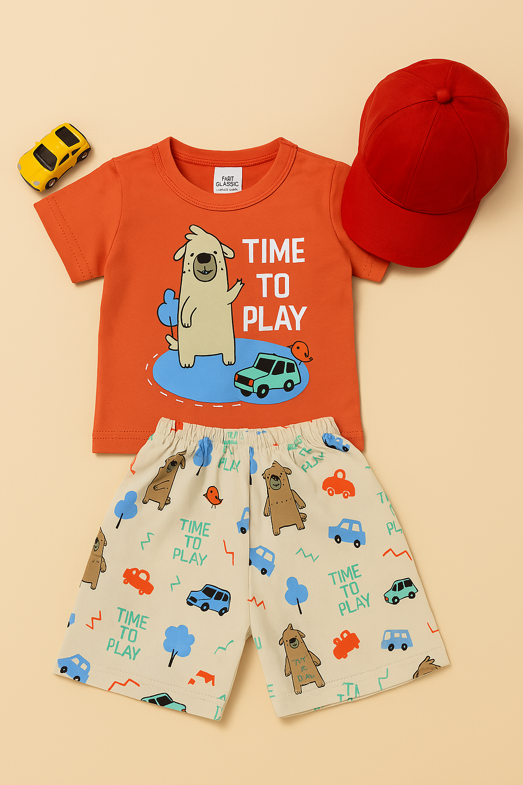 Mini Hug Orange “Time to Play” Printed T-Shirt – Zero Size (0–3 Months)