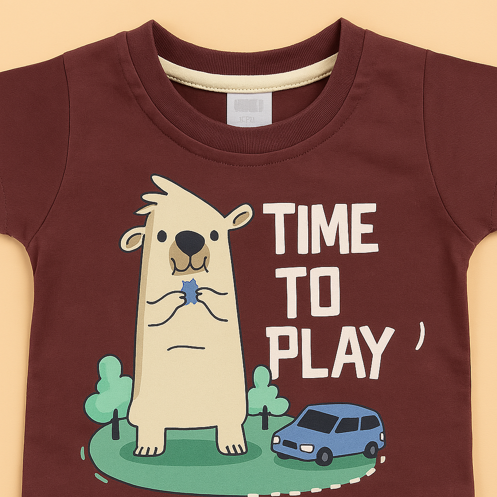 Mini Hug "Time to Play" Baby Boys' T-Shirt – Reddish Purple Bear Print Tee